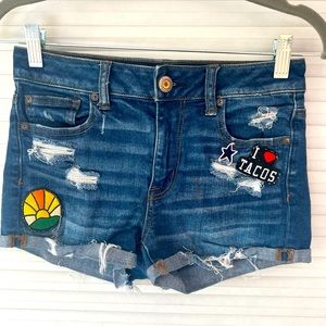 American Eagle Shortie Jean Shorts with Patches Size 2